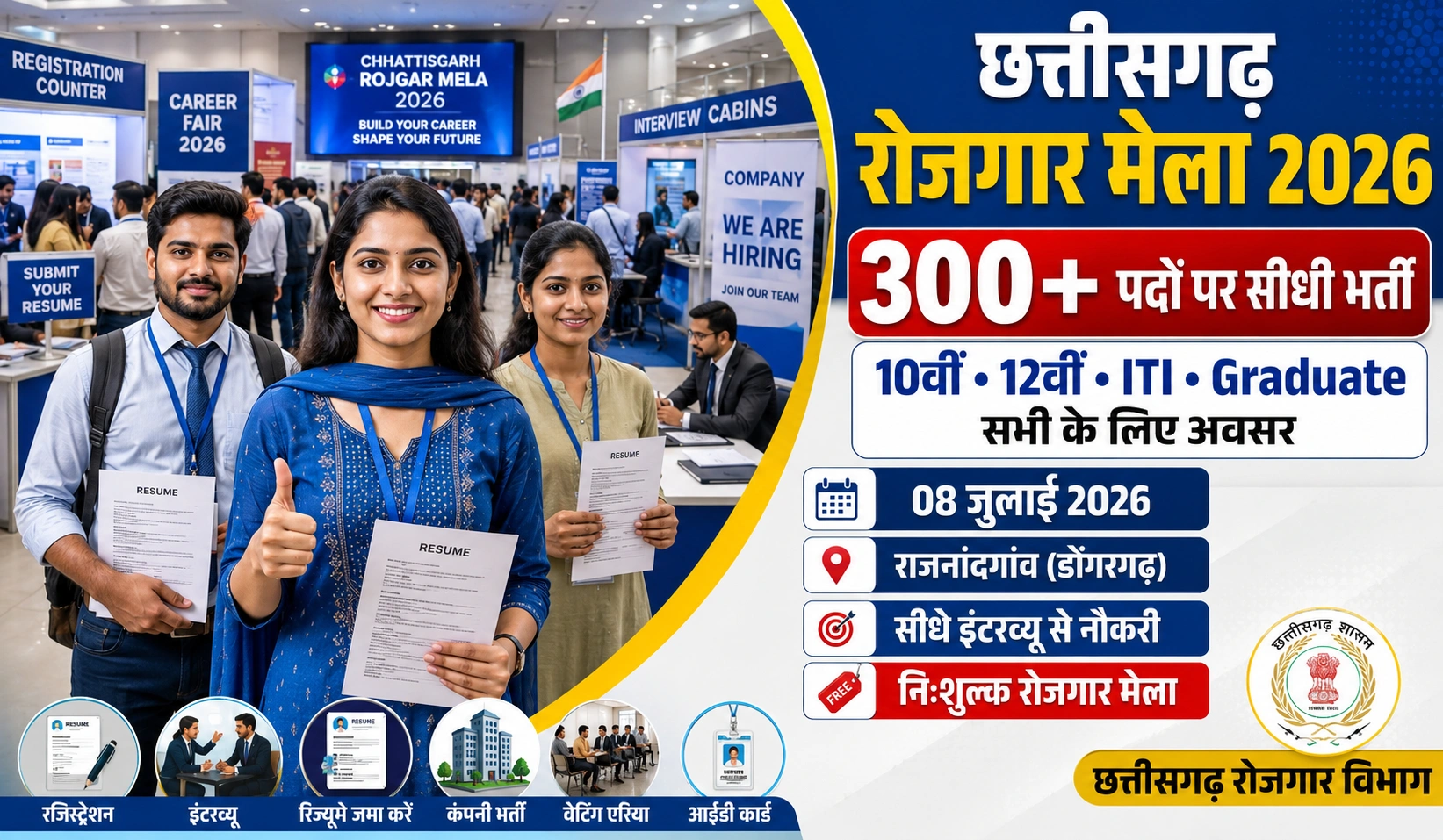 Chhattisgarh Rojgar Mela 2026: राजनांदगांव रोजगार मेला का आयोजन, 300+ पदों पर बंपर भर्ती, ऐसे करें ऑनलाइन आवेदन
