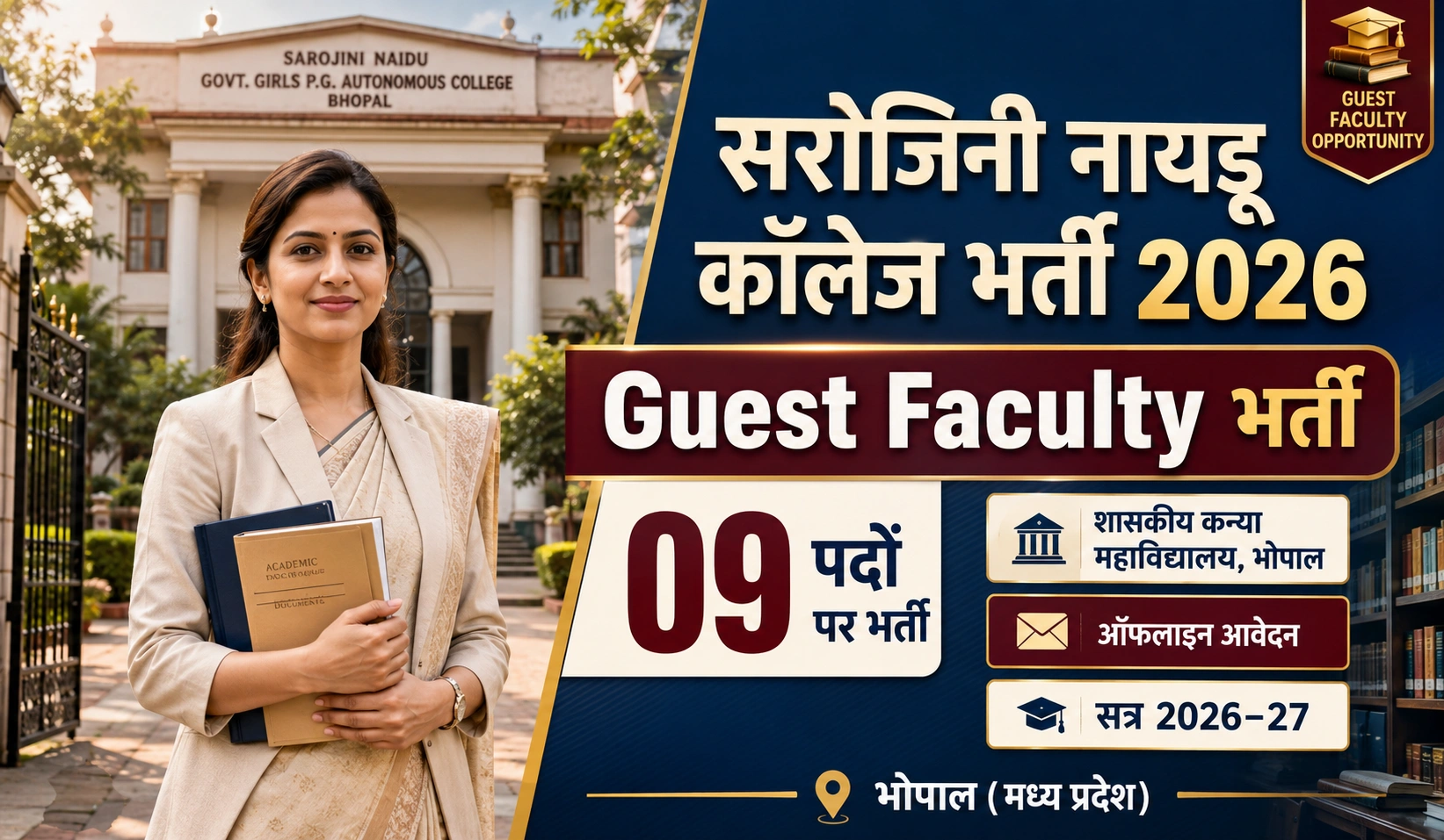 Sarojini Naidu College Bhopal Recruitment 2026: Guest Faculty के विभिन्न पदों पर भर्ती के लिए आधिकारिक अधिसूचना जारी