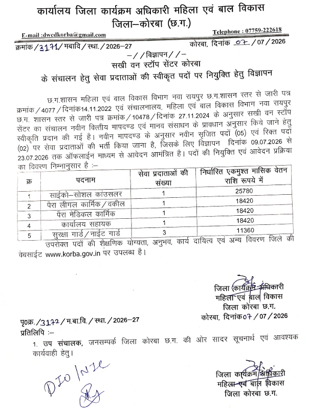 CG Sakhi One Stop Center Vacancy 2026