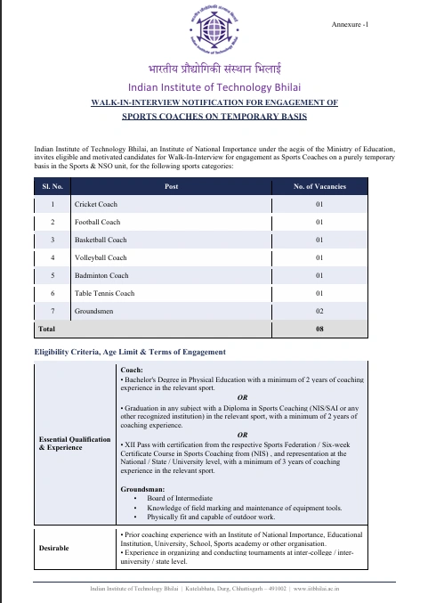 IIT Bhilai Recruitment 2026